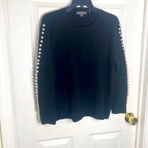 Metric Black Crew neck Sweater Pearls on Sleeves Acrylic Viscose poly blend M